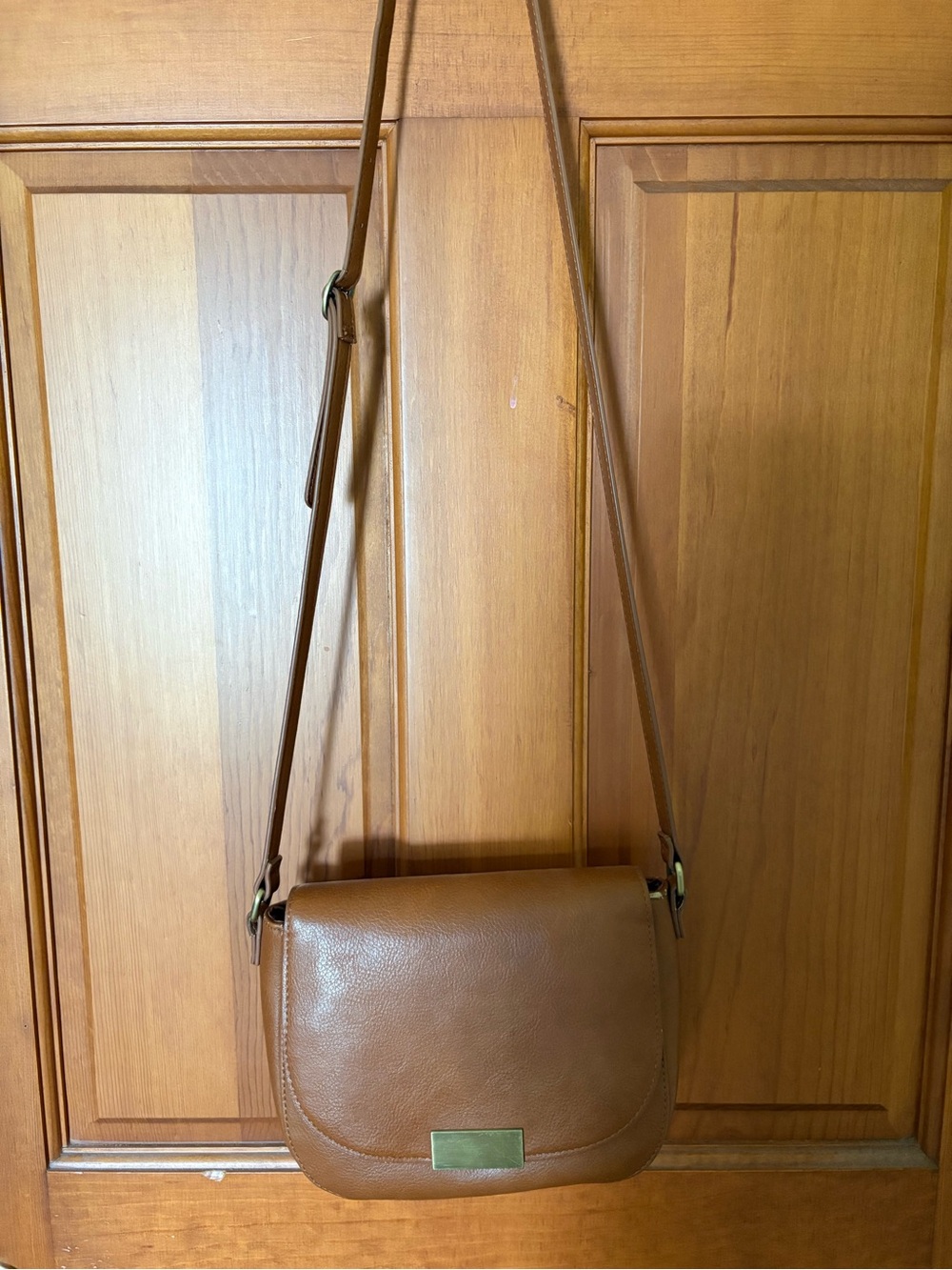American Eagle Outfitters Tan Leather like Crossbody with Gold Plate